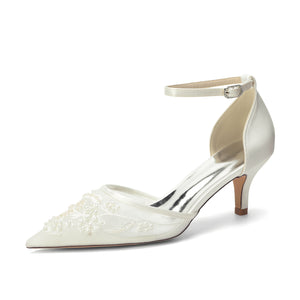 Women's Lace Silk Satin With Ankle Strap Closed Toe Stiletto Heel Evening Shoes