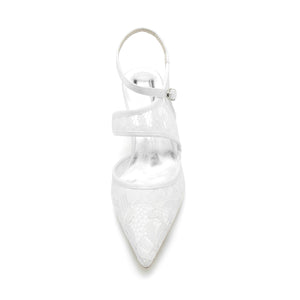 Women's Lace With Ankle Strap Lace Closed Toe Stiletto Heel Wedding Shoes