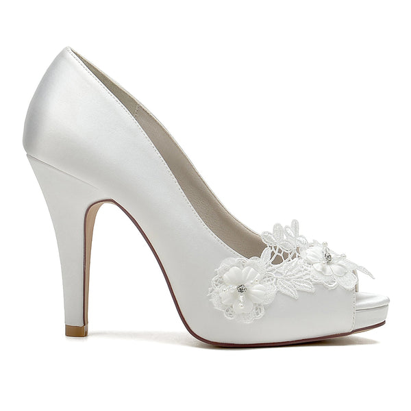 Women's Flower Silk Satin With Closed Toe Stiletto Heel Evening Shoes