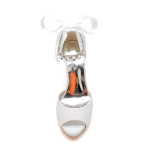 Women's Glitter With Ankle Strap Lace-up Rhinestone Peep Toe Stiletto Heel Wedding Shoes