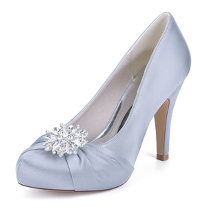 Women's Silk Satin Rhinestone With Closed Toe Stiletto Heel Evening Shoes