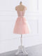 A-Line/Princess V-Neck Sleeveless Tulle With Applique Sequin Short/Mini Bridesmaid Dresses