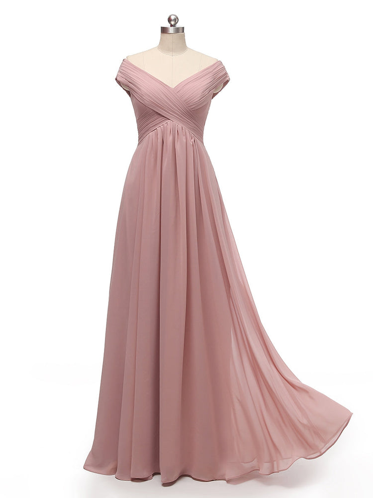 A-Line/Princess V-Neck Sleeveless Chiffon Plus Size Bridesmaid Dresses with Ruffles & Split Side