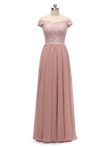 A-Line/Princess Off-the-Shoulder Sleeveless Chiffon With Lace Floor-Length Bridesmaid Dresses