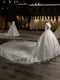 Luxury V-Neck Half Sleeves Tulle Applique With Beading Cathedral Train Ball Gown Wedding Dresses