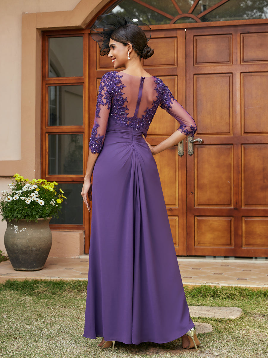 A-Line/Princess Long Evening Dresses with Lace Appliques &amp; Half Sleeves