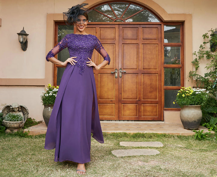 A-Line/Princess Long Evening Dresses with Lace Appliques &amp; Half Sleeves