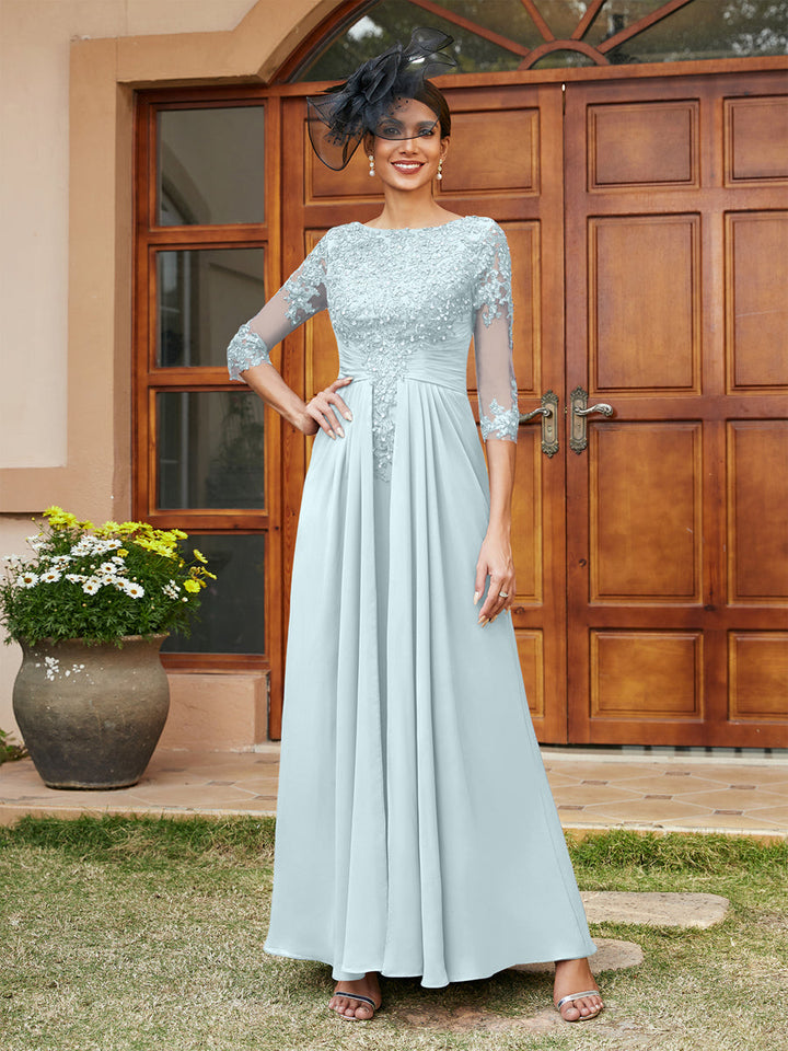 A-Line/Princess Long Evening Dresses with Lace Appliques &amp; Half Sleeves