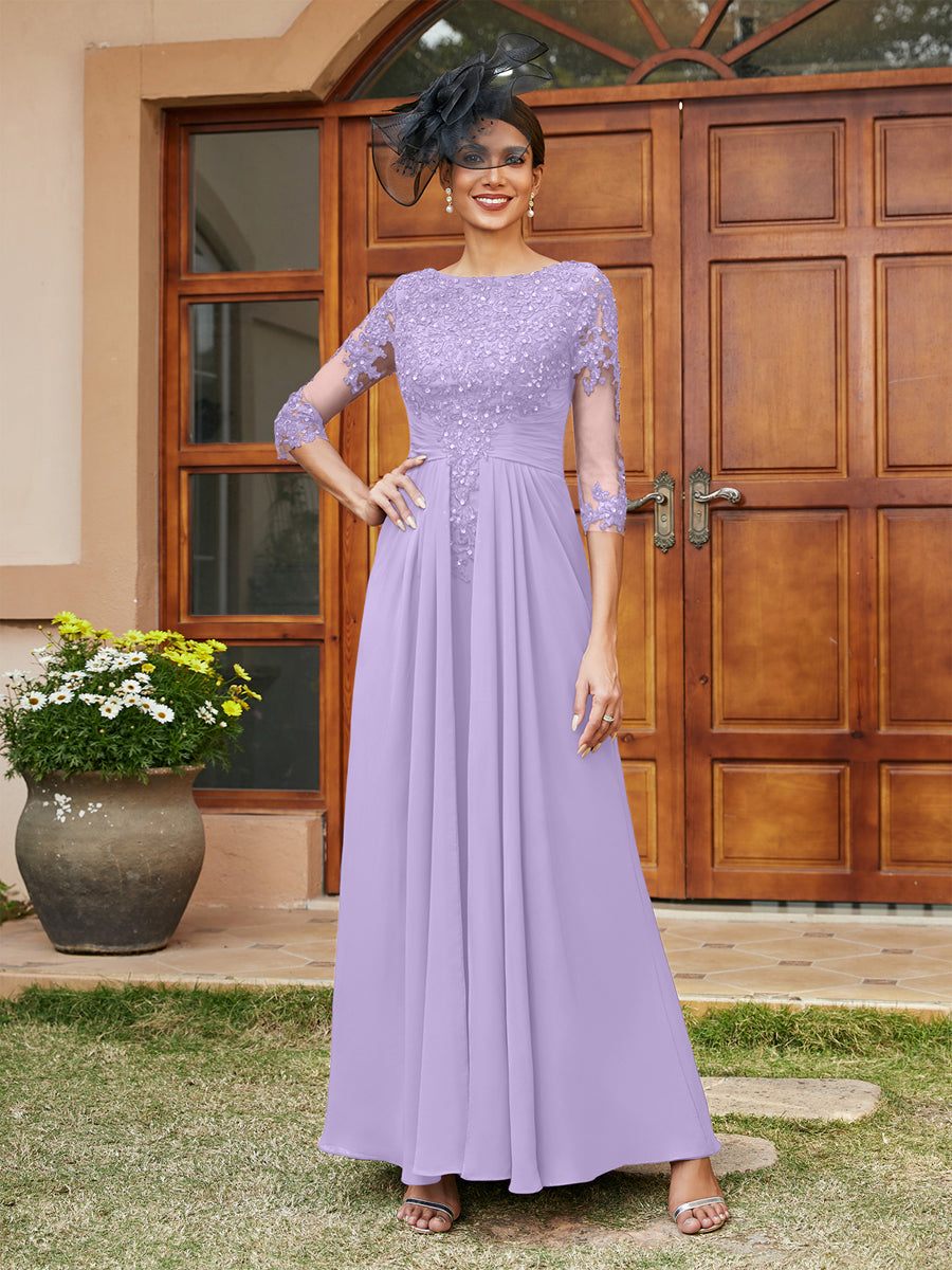 A-Line/Princess Long Evening Dresses with Lace Appliques &amp; Half Sleeves