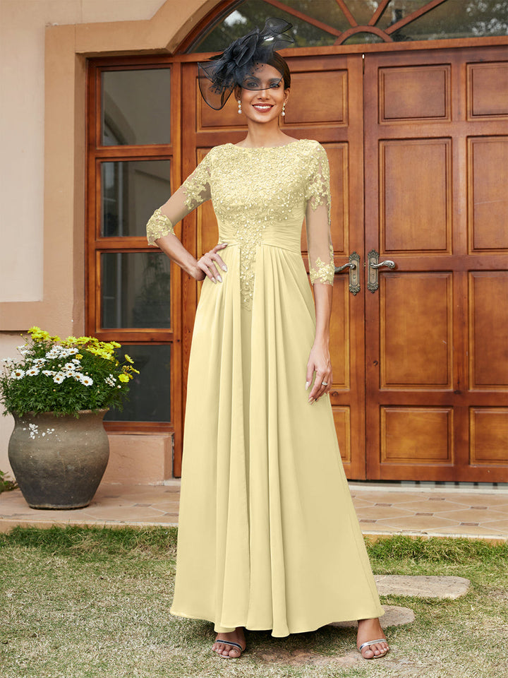 A-Line/Princess Long Evening Dresses with Lace Appliques &amp; Half Sleeves