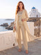 Chiffon Scoop 3/4 Sleeves 3 Pieces Pantsuits with Sequins & Jacket