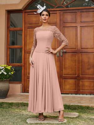 A-Line/Princess Sheer Neck Half Sleeves Long Evening Dresses with Appliques