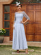 A-Line/Princess Sheer Neck Half Sleeves Long Evening Dresses with Appliques