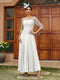 A-Line/Princess Sheer Neck Half Sleeves Long Evening Dresses with Appliques