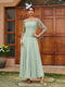 A-Line/Princess Sheer Neck Half Sleeves Long Evening Dresses with Appliques
