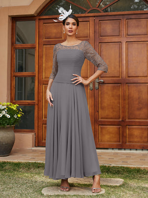 A-Line/Princess Sheer Neck Half Sleeves Long Evening Dresses with Appliques