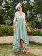 A-Line/Princess V-Neck Half Sleeves Long Evening Dresses with Appliques