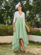 A-Line/Princess V-Neck Half Sleeves Long Evening Dresses with Appliques