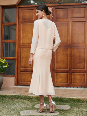 Sheath/Column V-Neck 3/4 Sleeves Long Evening Dresses with Sequins & Jacket