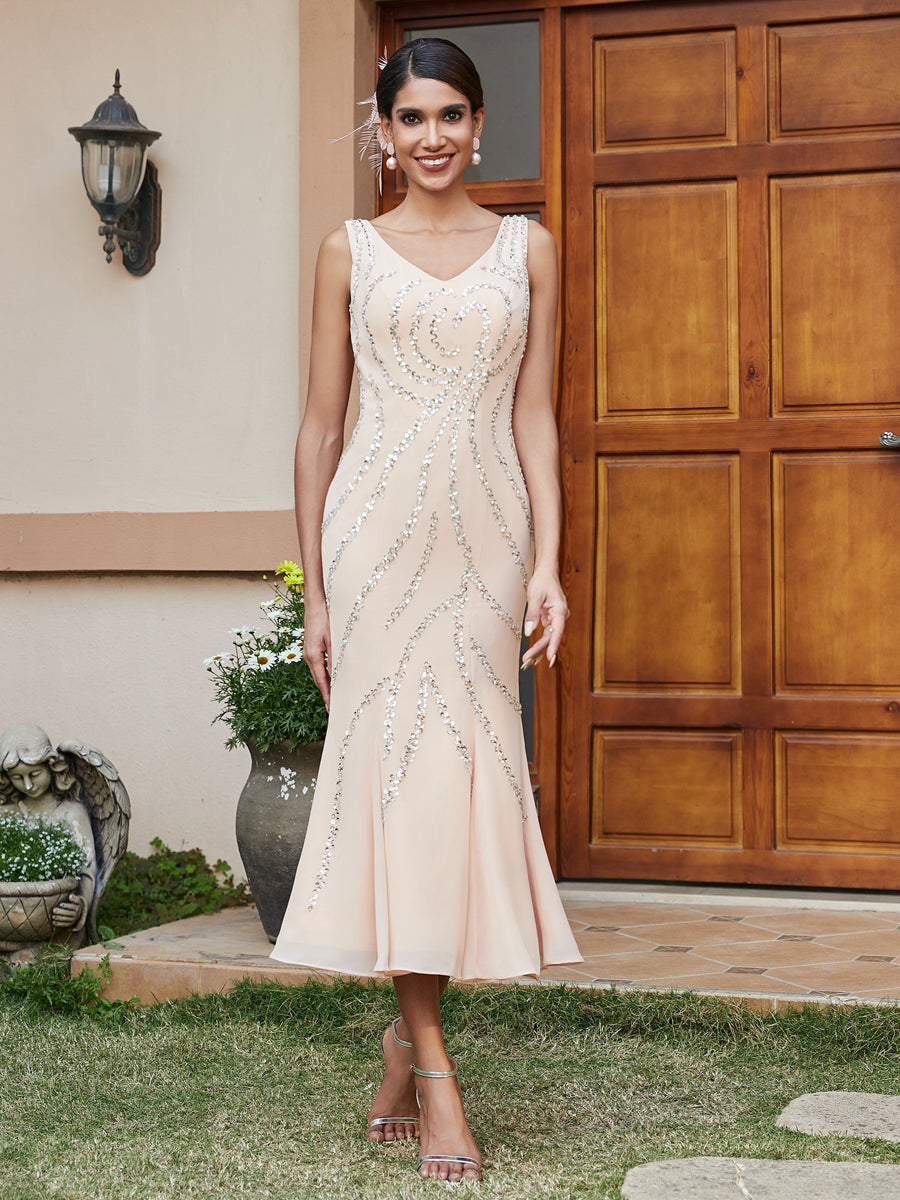 Sheath/Column V-Neck 3/4 Sleeves Long Evening Dresses with Sequins &amp; Jacket