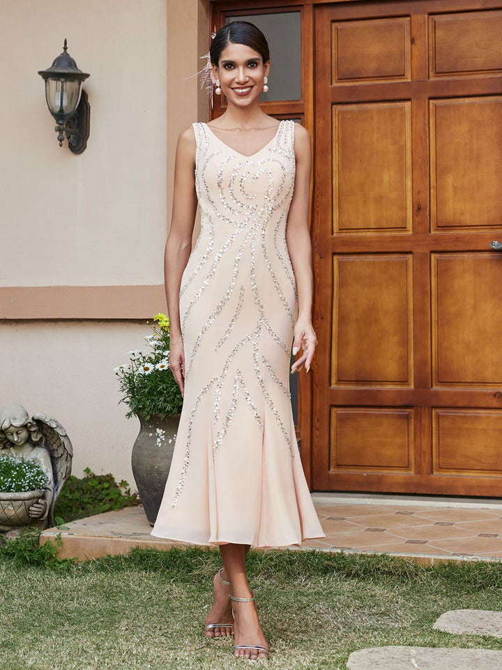 Sheath/Column V-Neck 3/4 Sleeves Long Evening Dresses with Sequins &amp; Jacket