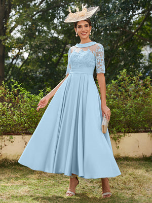 Lavetir 2026 Scoop Half Sleeves Ankle-length Mother of the Bride Dresses Long Evening Gowns for Women with Appliques Mint Green Lavetir 2026 Scoop Half Sleeves Ankle-length Mother of the Bride Dresses Long Evening Gowns for Women with Appliques Mint Green