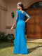 Sheath/Column Scoop Half Sleeves Long Evening Dresses with Appliques