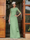 Sheath/Column Scoop Half Sleeves Long Evening Dresses with Appliques