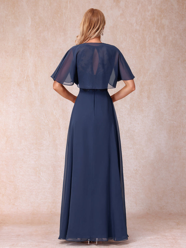 A-Line Chiffon Long Mother of the Bride Dresses with Jacket &amp; Appliques