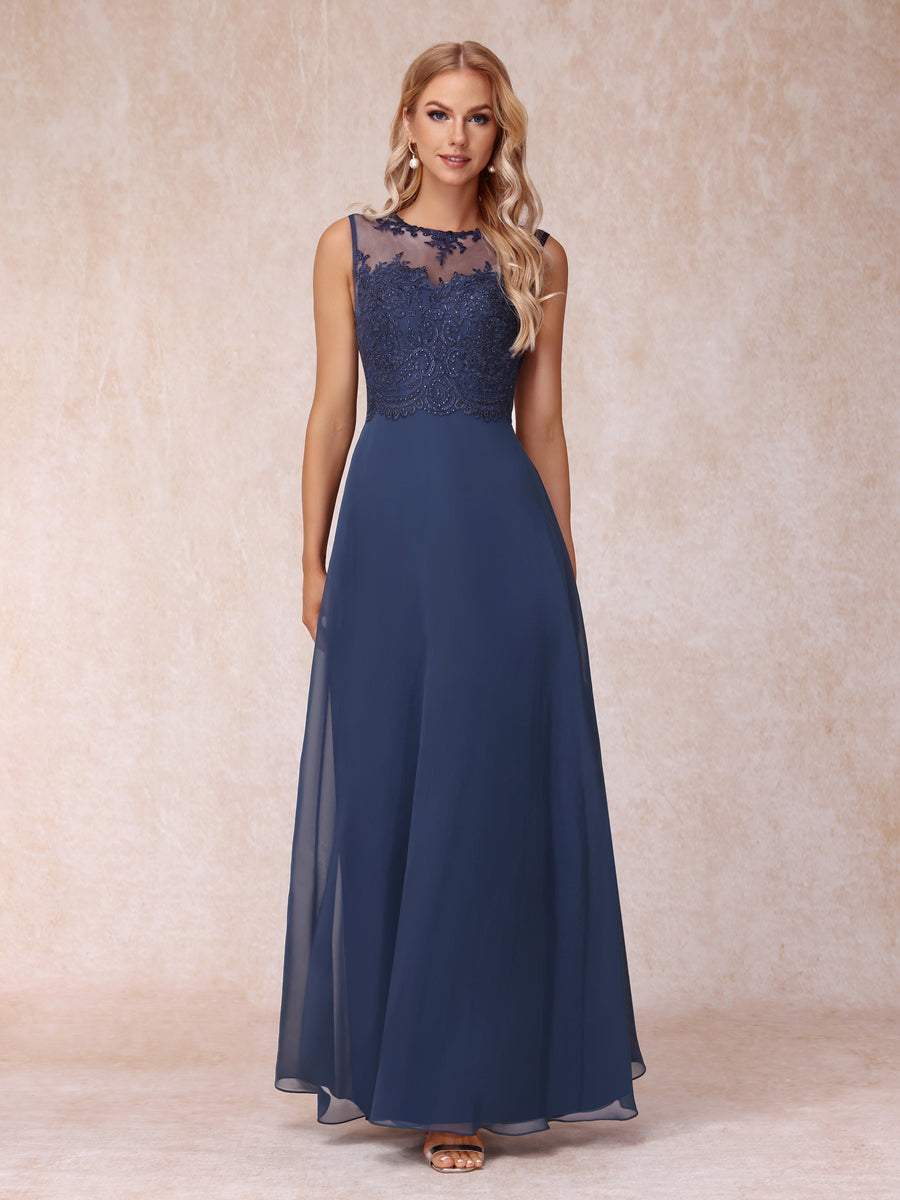 A-Line Chiffon Long Mother of the Bride Dresses with Jacket &amp; Appliques
