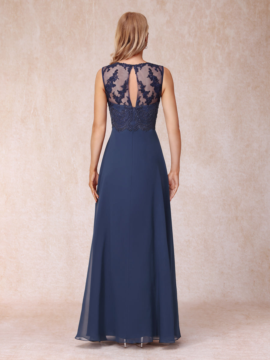 A-Line Chiffon Long Mother of the Bride Dresses with Jacket & Appliques