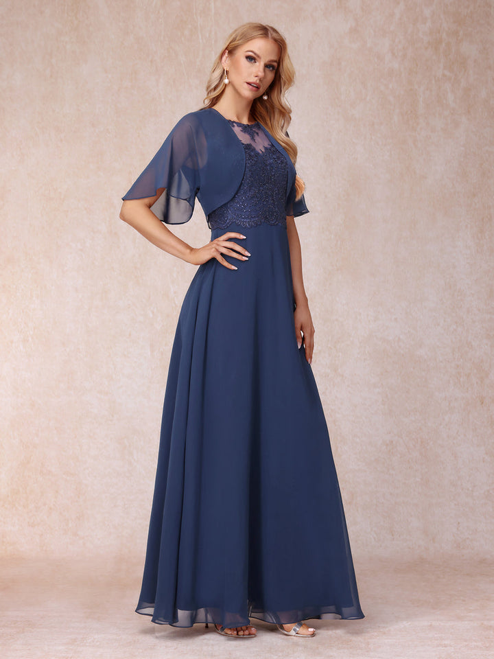 A-Line Chiffon Long Mother of the Bride Dresses with Jacket &amp; Appliques