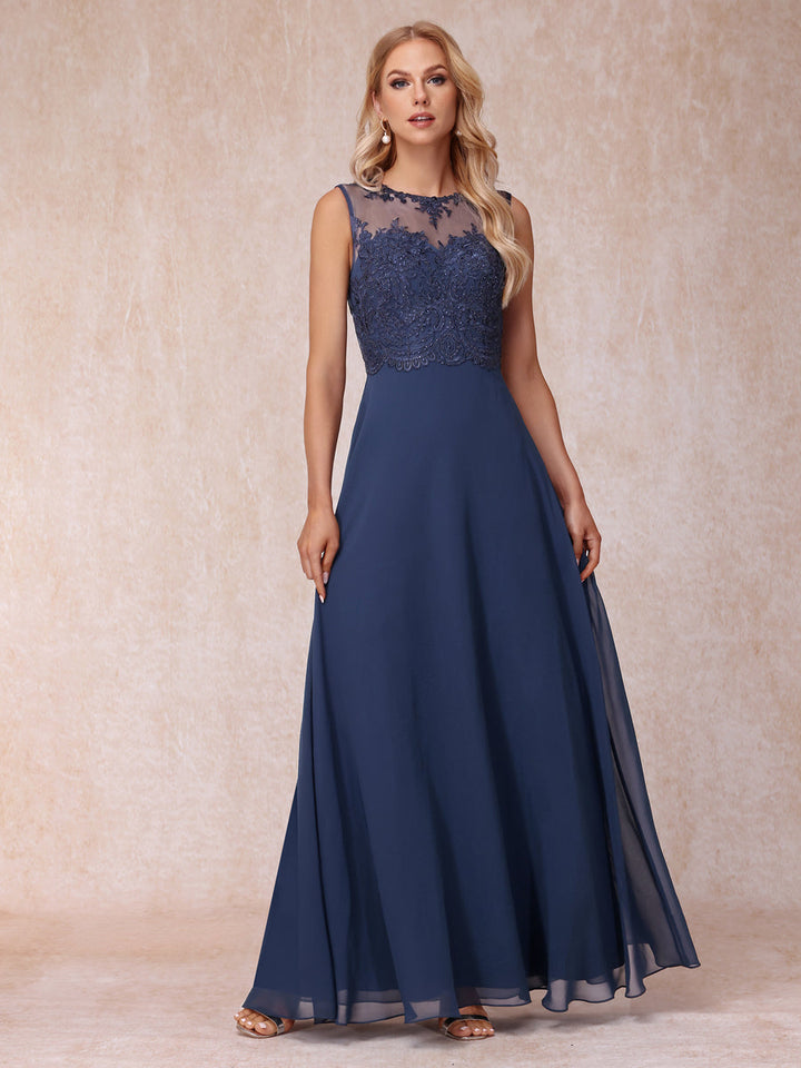 A-Line Chiffon Long Mother of the Bride Dresses with Jacket &amp; Appliques