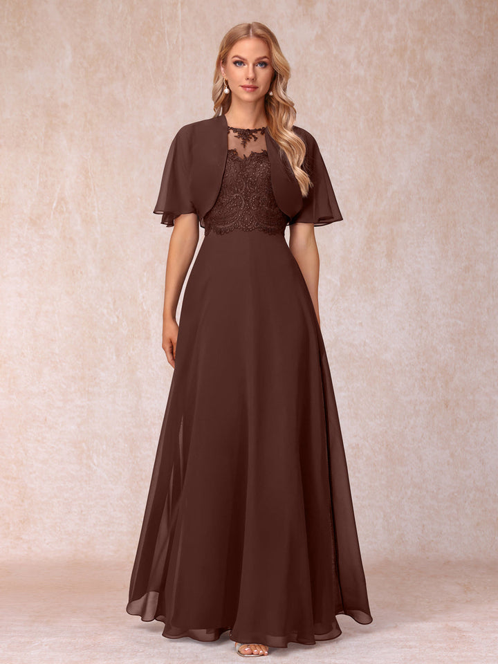 A-Line Chiffon Long Mother of the Bride Dresses with Jacket &amp; Appliques