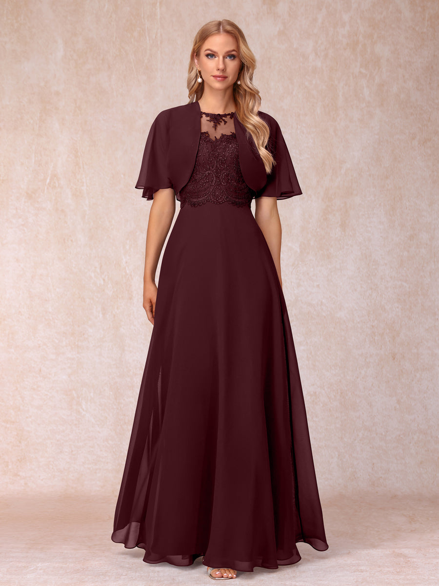 A Line Chiffon Long Mother of the Bride Dresses with Jacket