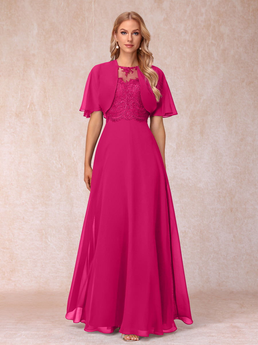 Lavetir Mother of the Bride Dresses Fuchsia A-Line Chiffon Long with Jacket & Appliques 2026