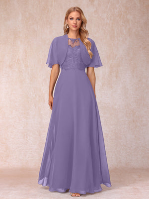 A-Line Chiffon Long Mother of the Bride Dresses with Jacket & Appliques