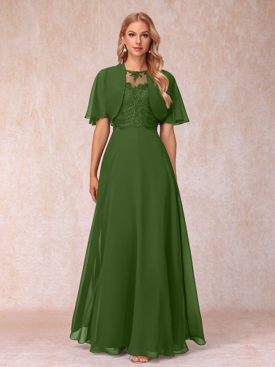 Lavetir 2026 Mother of the Bride / Groom Dresses with Jacket Long Beading Appliques Dark Green