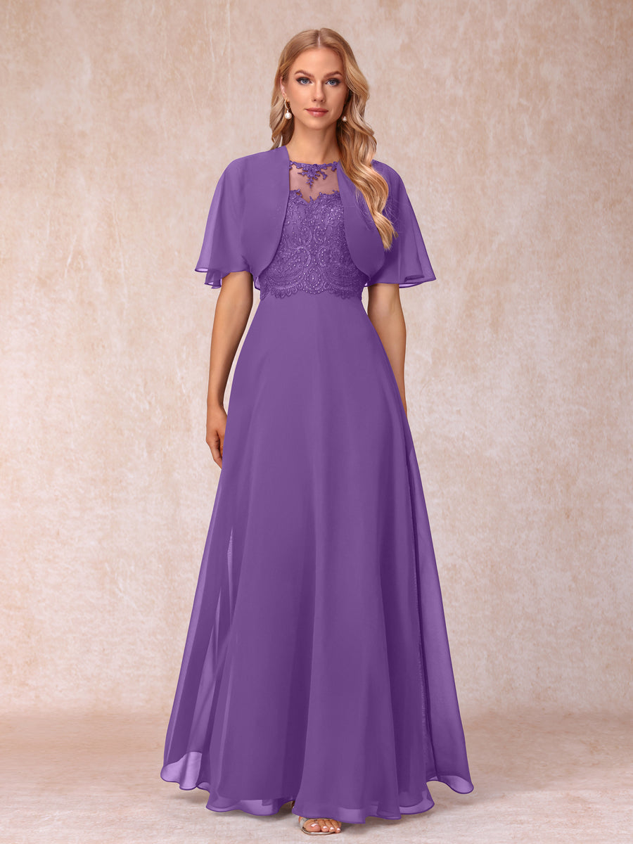Lavetir Mother of the Bride Dresses Purple A-Line/Princess Sleeveless Long Formal Evening Dresses With Ruffles & Jacket 2026