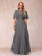 A-Line Chiffon Long Mother of the Bride Dresses with Jacket & Appliques