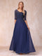 A-Line/Princess V-Neck Half Sleeves Long Formal Evening Dresses with Beading