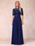 A-Line/Princess Sheer Neck Half Sleeves Long Formal Evening Dresses with Sequins