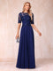 A-Line/Princess Sheer Neck Half Sleeves Long Formal Evening Dresses with Sequins
