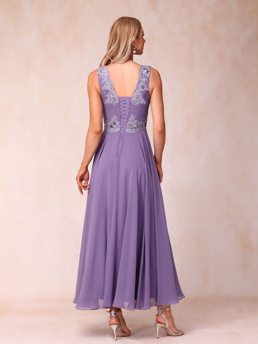 A-Line/Princess V-Neck Sleeveless Long Formal Evening Dresses with Appliques & Jacket