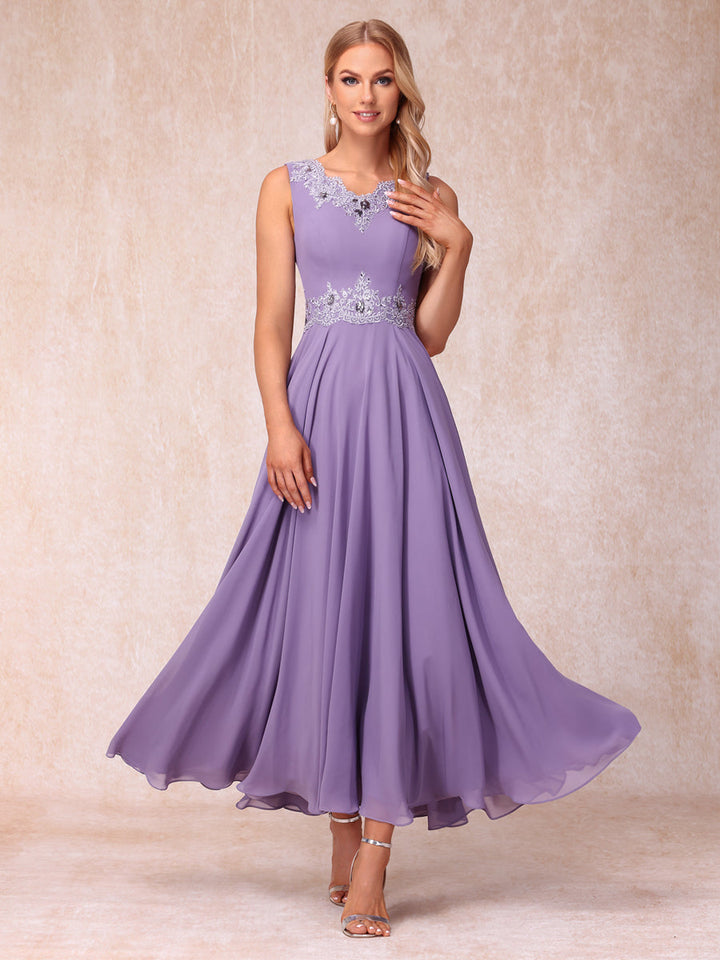 A-Line/Princess V-Neck Sleeveless Long Formal Evening Dresses with Appliques &amp; Jacket