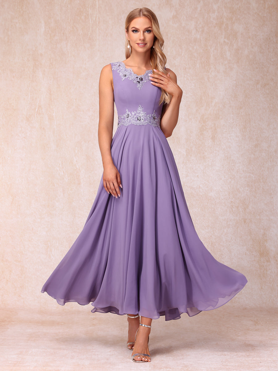 A-Line/Princess V-Neck Sleeveless Long Formal Evening Dresses with Appliques & Jacket