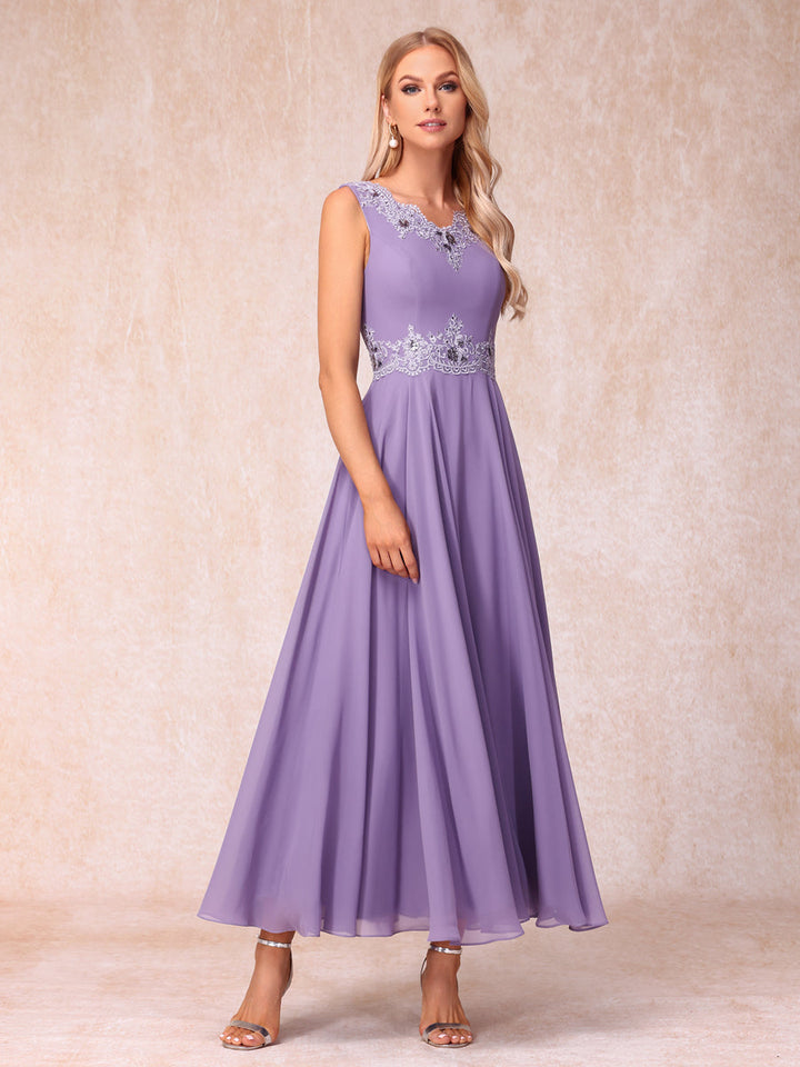 A-Line/Princess V-Neck Sleeveless Long Formal Evening Dresses with Appliques &amp; Jacket