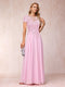 A-Line/Princess Sheer Neck Short Sleeves Long Formal Evening Dresses with Appliques
