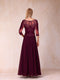A-Line/Princess V-Neck 3/4 Sleeves Long Formal Evening Dresses with Beading