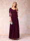 A-Line/Princess V-Neck 3/4 Sleeves Long Formal Evening Dresses with Beading